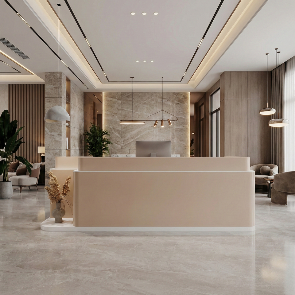 Stylish Rectangular Wood Reception Desk with Filing Cabinets and Drawers JDT-763