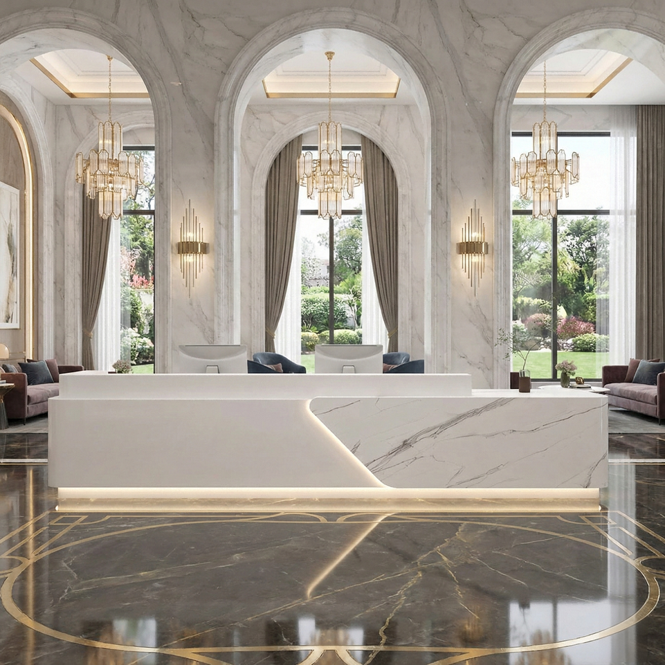 Rectangular Simple Lacquer Imitation Marble Multi-person Reception Desk JDT-2050