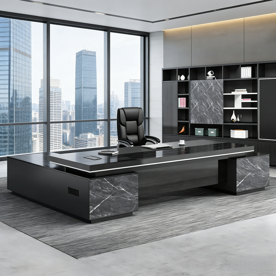 Luxury Black Executive Computer With Side Cabinet Desk LBZ-701