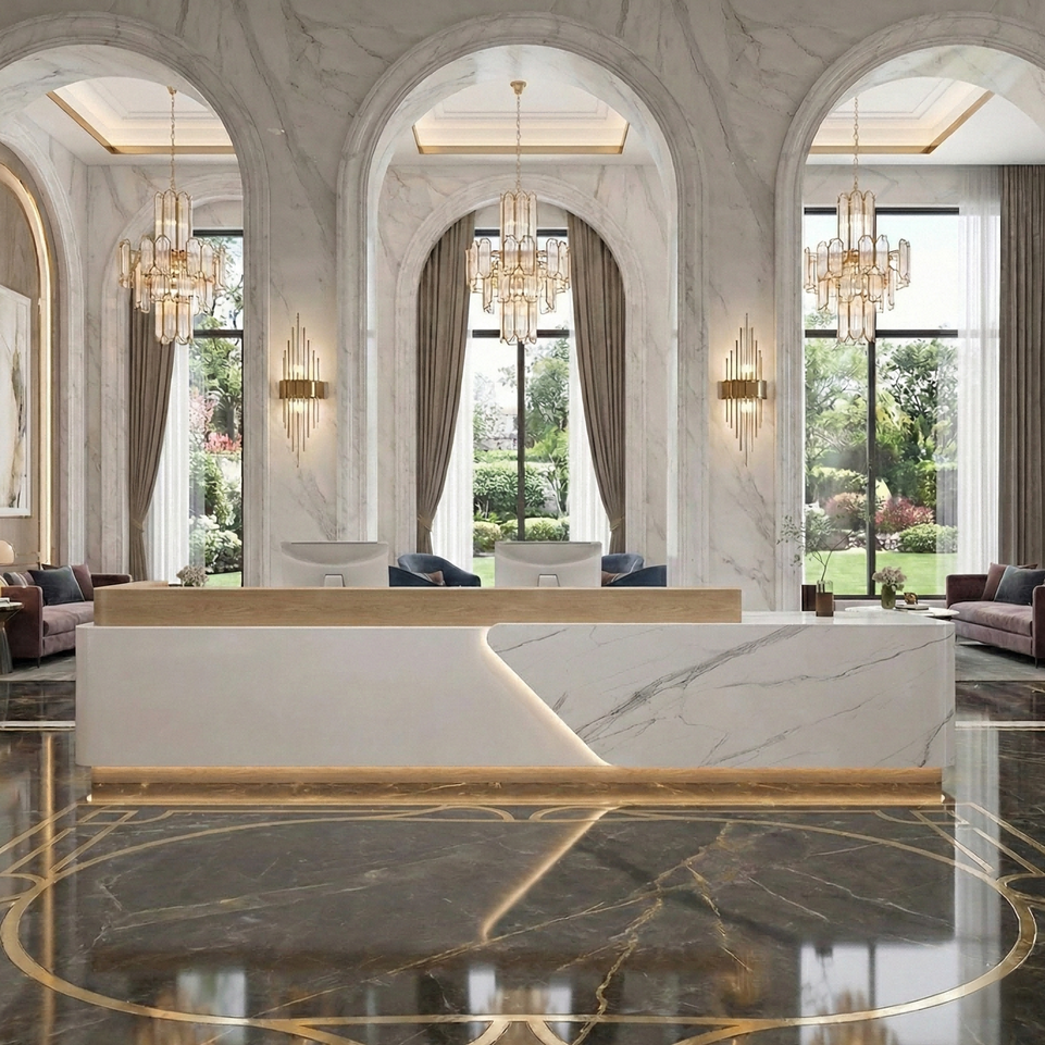 Rectangular Simple Lacquer Imitation Marble Multi-person Reception Desk JDT-2050