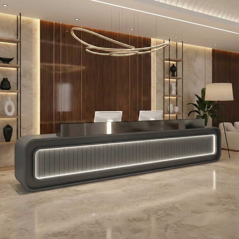 Light Luxury Fully Assembled Multi - person Rectangular Reception Desk with LED Lights JDT-2146