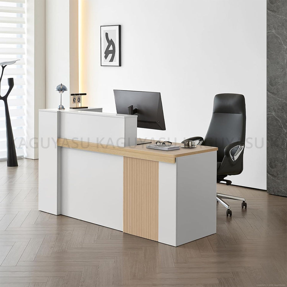(In Stock) Sleek Reception Desk with LED Strip Lockable Drawers and Cable Grommets JDT-2217