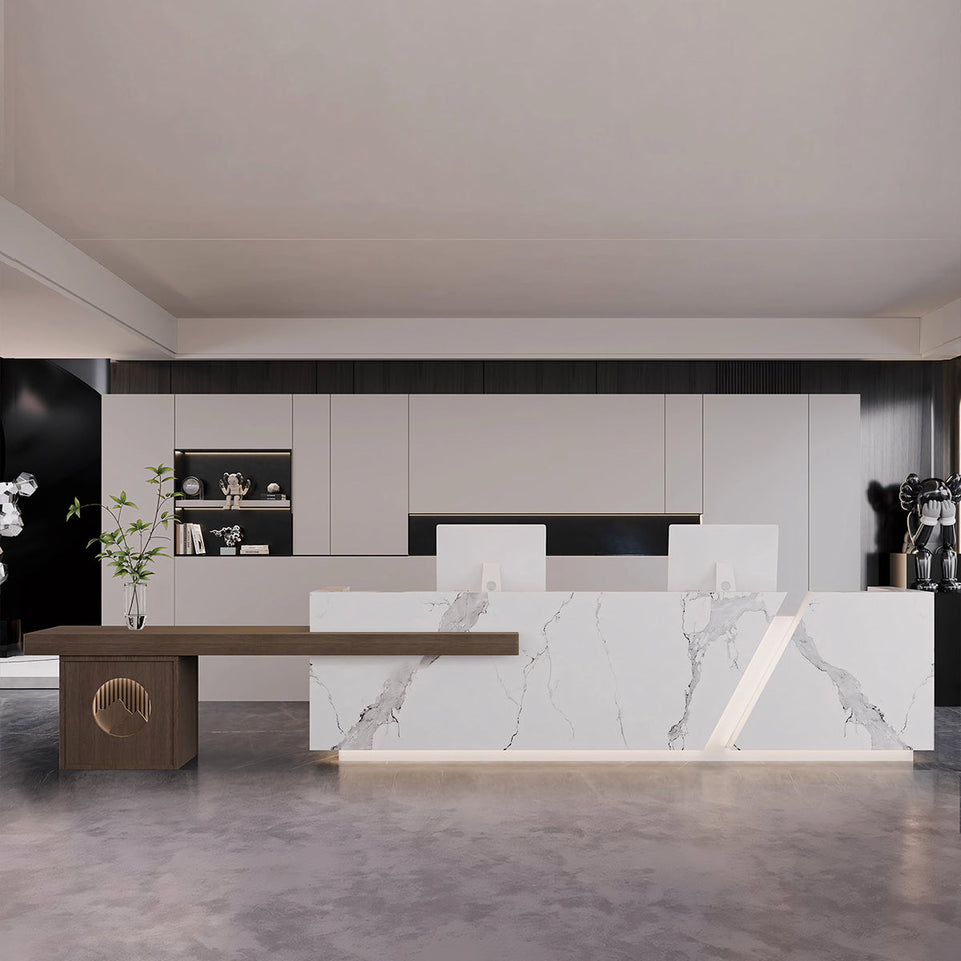 Modern Rectangular Imitation Marble Company Hotel Multi-Person Reception Desk JDT-2166