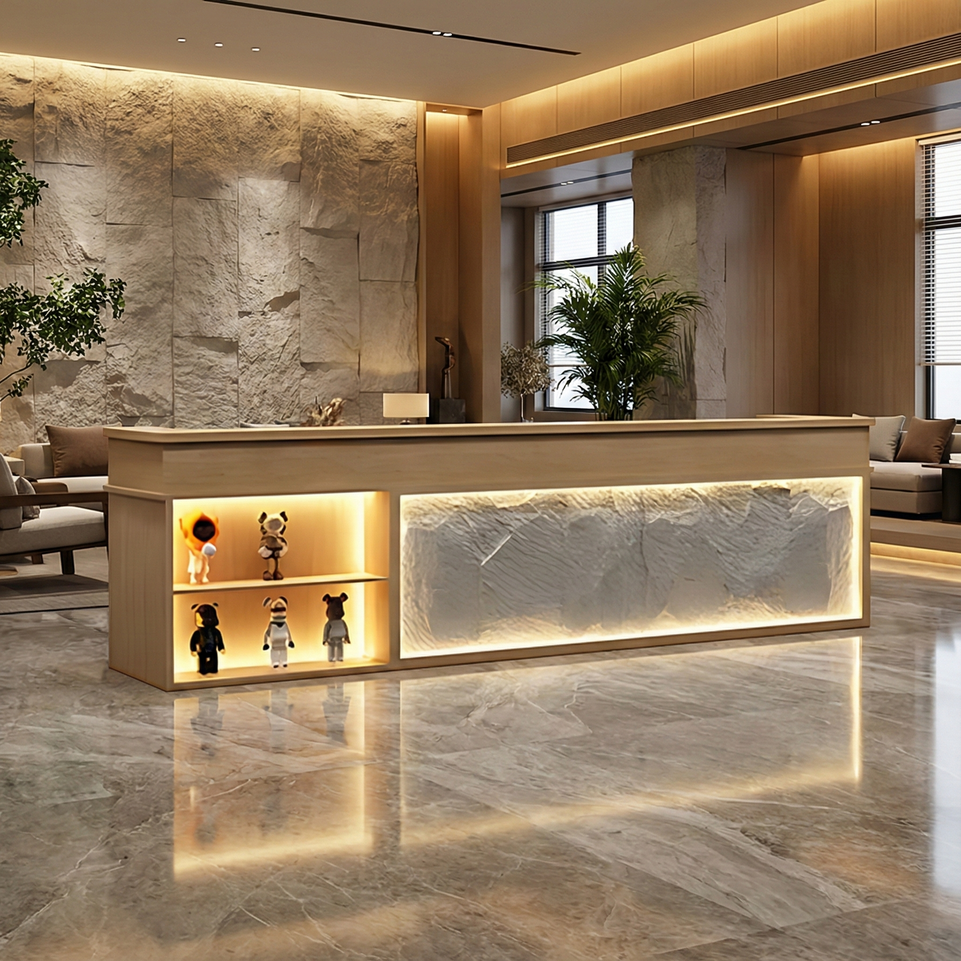 Retro Rectangular Reception Desk with LED Strip Lighting JDT-774
