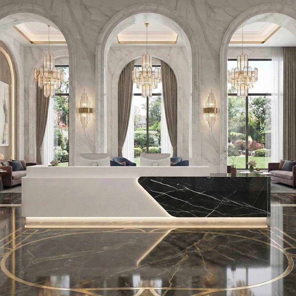 Rectangular Simple Lacquer Imitation Marble Multi-person Reception Desk JDT-2050