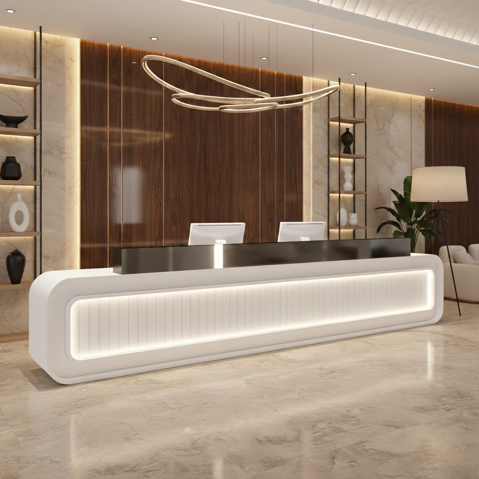 Light Luxury Fully Assembled Multi - person Rectangular Reception Desk with LED Lights JDT-2146