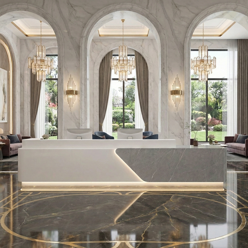 Rectangular Simple Lacquer Imitation Marble Multi-person Reception Desk JDT-2050