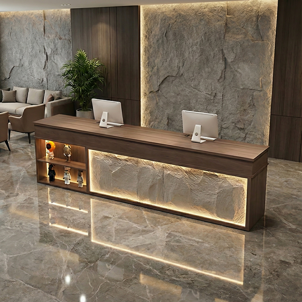 Retro Rectangular Reception Desk with LED Strip Lighting JDT-774