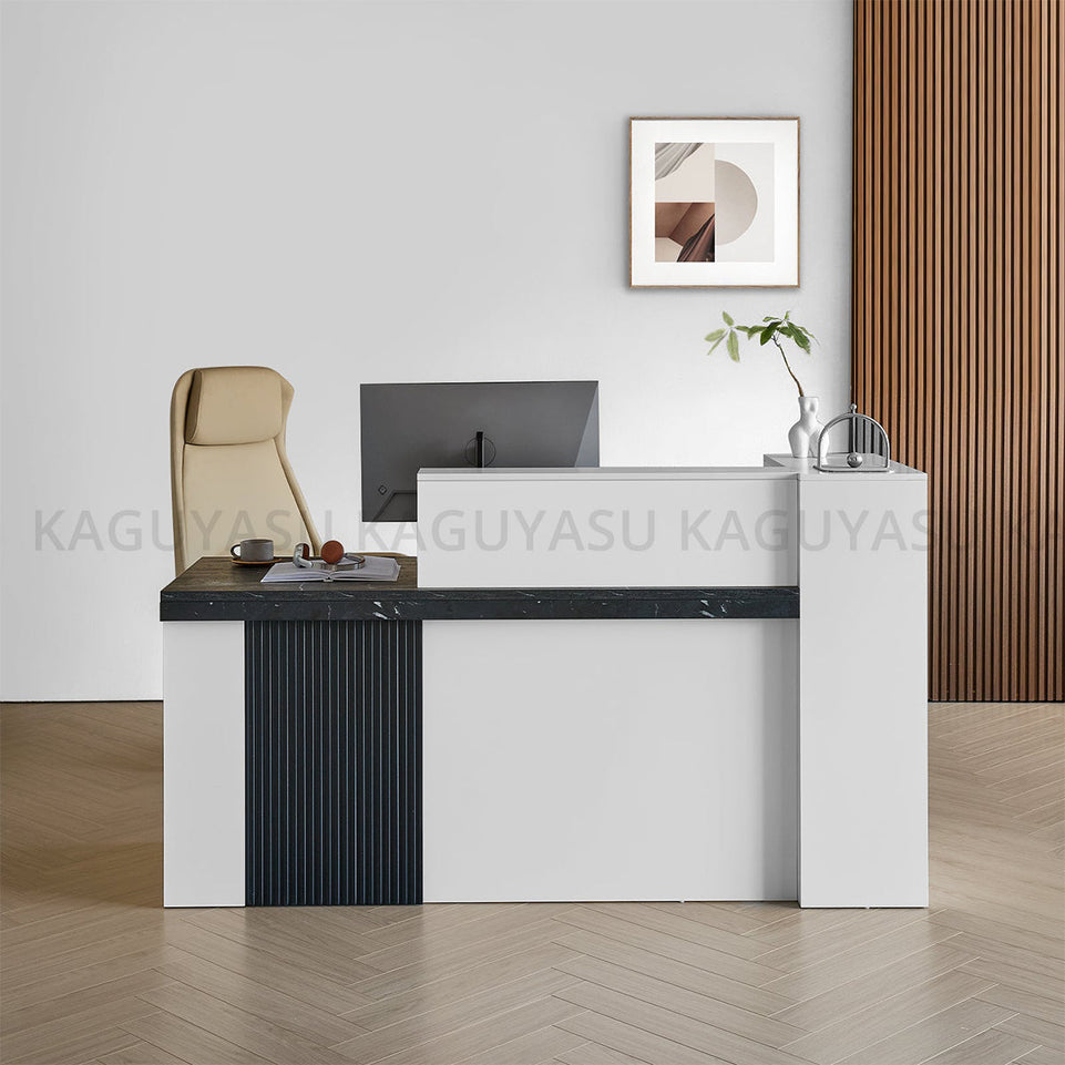 (In Stock) Sleek Reception Desk with LED Strip Lockable Drawers and Cable Grommets JDT-2217