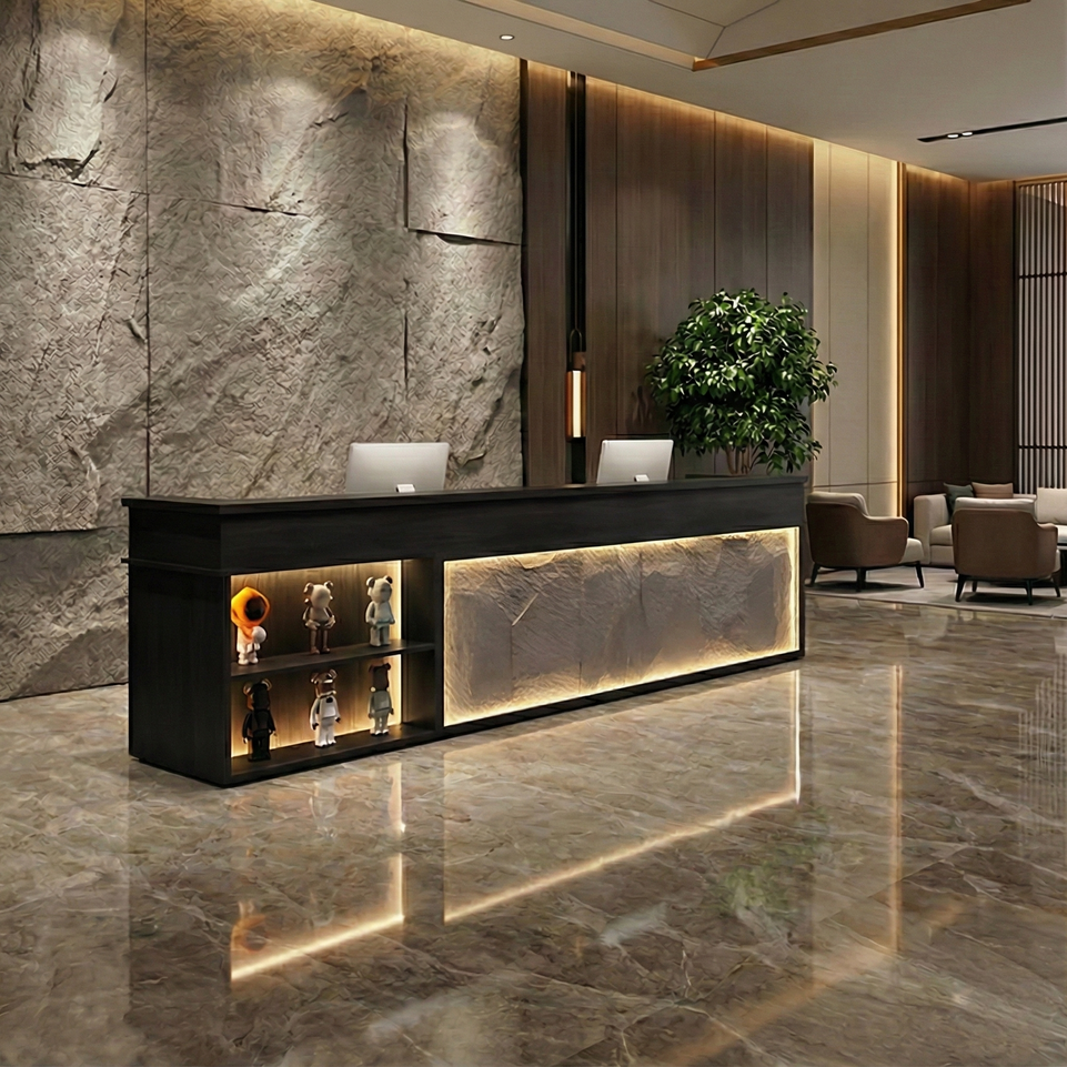Retro Rectangular Reception Desk with LED Strip Lighting JDT-774