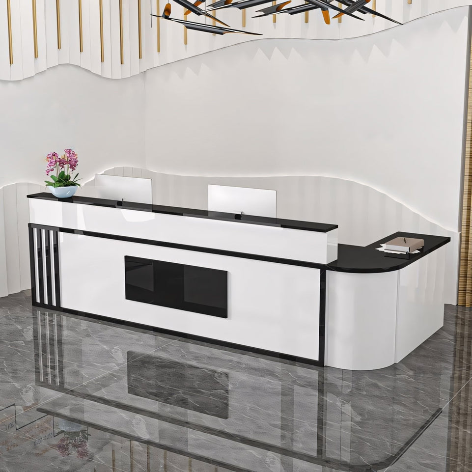 (In Stock) Marble-Effect Lacquered Corner Checkout Reception Desk JDT-1069