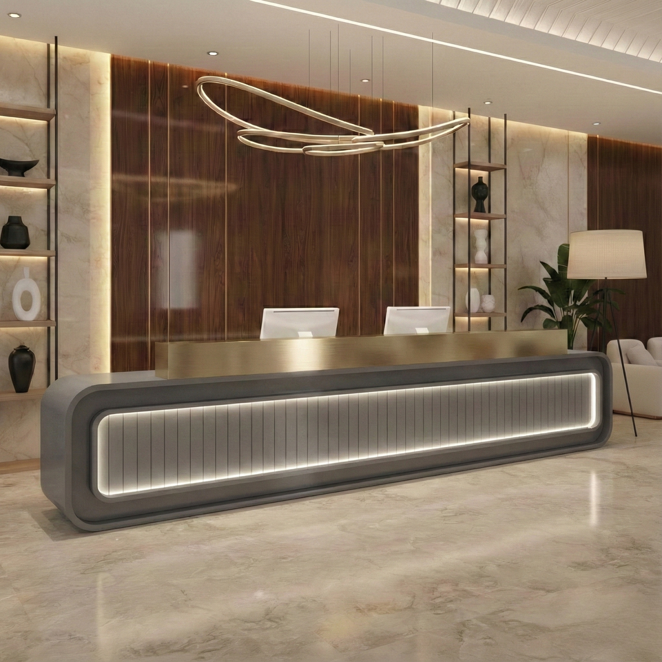 Light Luxury Fully Assembled Multi - person Rectangular Reception Desk with LED Lights JDT-2146