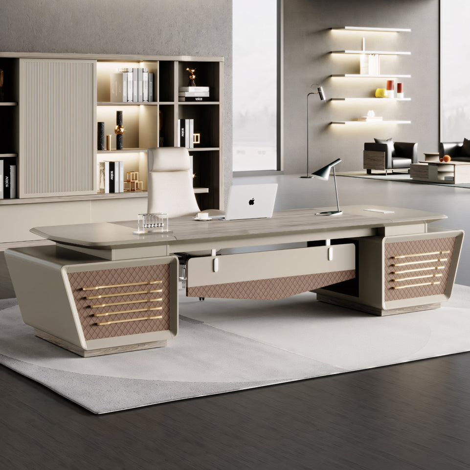 Gray Luxury Executive Office Desk With Side Cabinet LBZ-1088