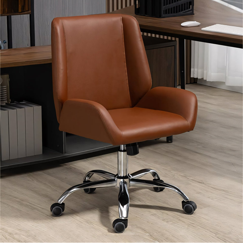 Ergonomic Office Chair Stylish Brown Leather Mid-Back Design BGY-1050