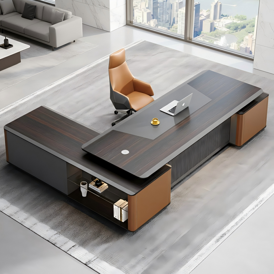Luxurious L Shaped Executive Office Desk With LED Strip LBZ-1026