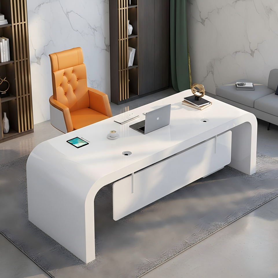 Luxury Office Boss White Lacquered Stylish Manager Desk LBZ-107
