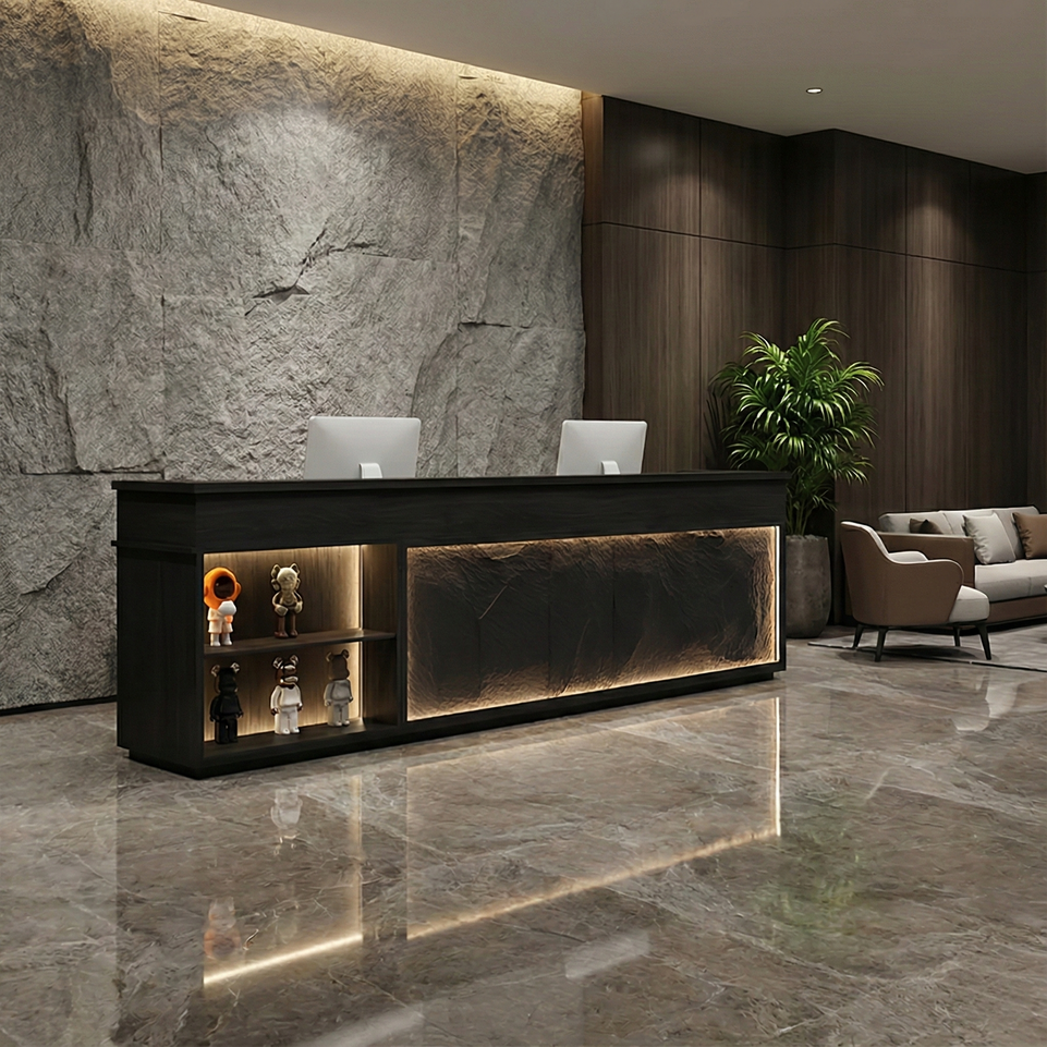 Retro Rectangular Reception Desk with LED Strip Lighting JDT-774