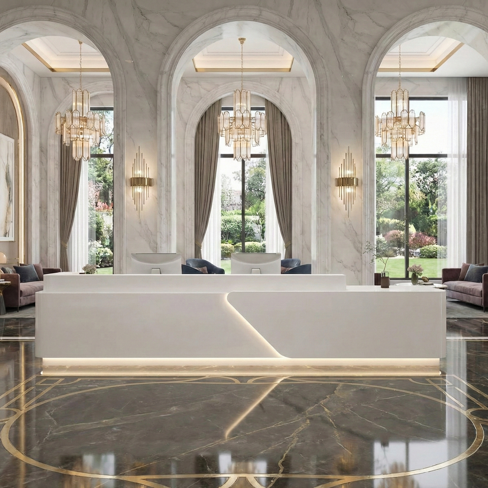 Rectangular Simple Lacquer Imitation Marble Multi-person Reception Desk JDT-2050