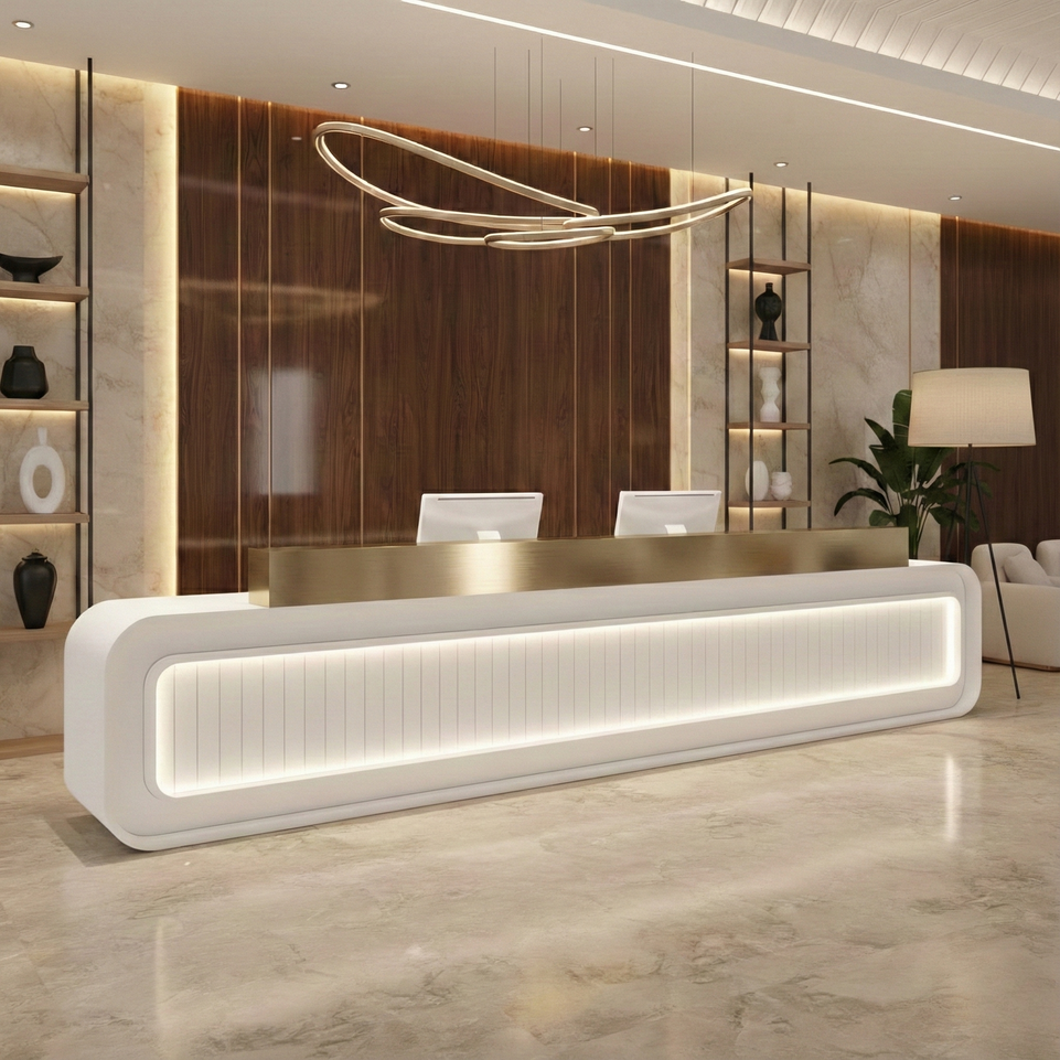 Light Luxury Fully Assembled Multi - person Rectangular Reception Desk with LED Lights JDT-2146