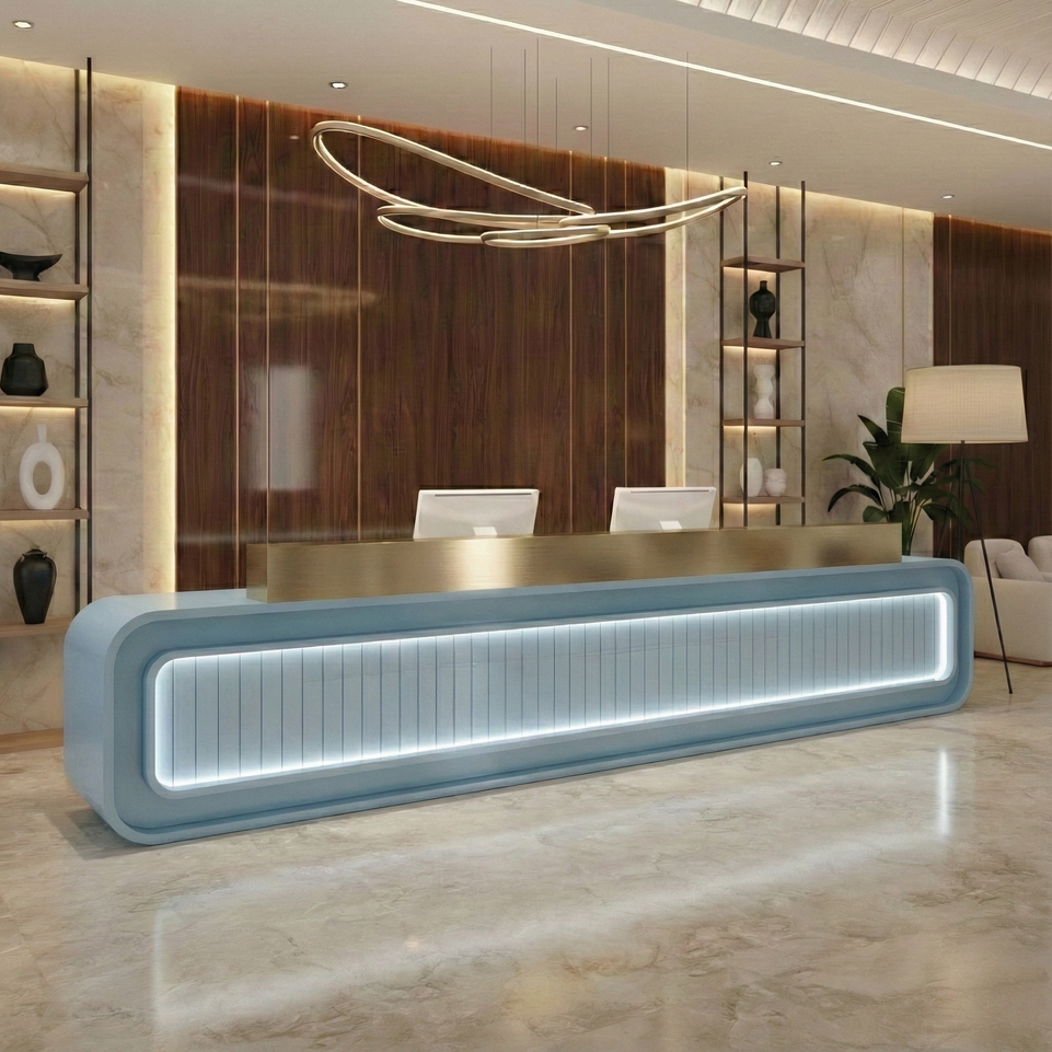 Light Luxury Fully Assembled Multi - person Rectangular Reception Desk with LED Lights JDT-2146