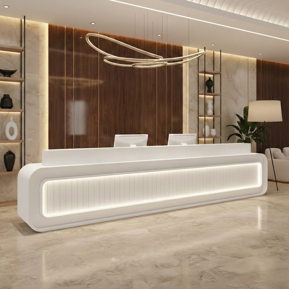 Light Luxury Fully Assembled Multi - person Rectangular Reception Desk with LED Lights JDT-2146