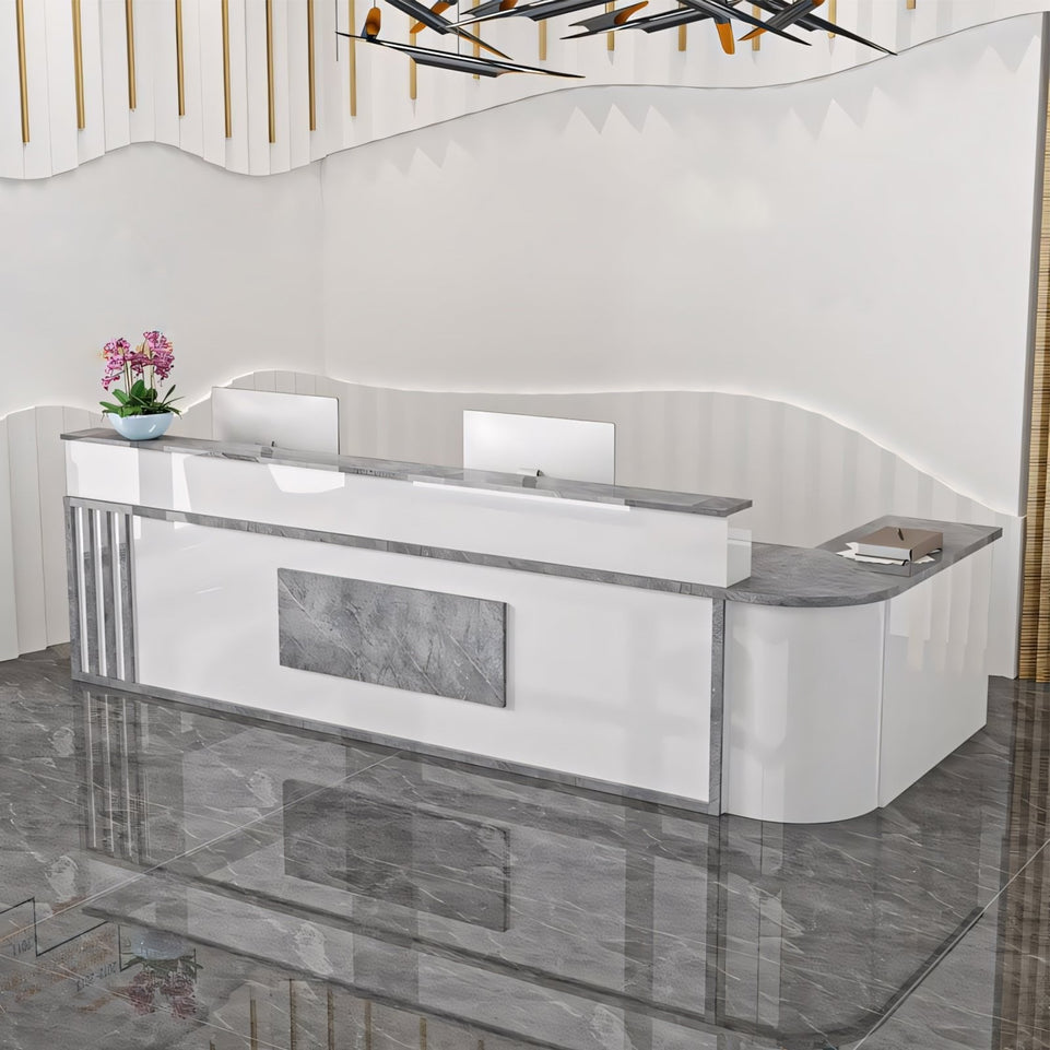 (In Stock) Marble-Effect Lacquered Corner Checkout Reception Desk JDT-1069